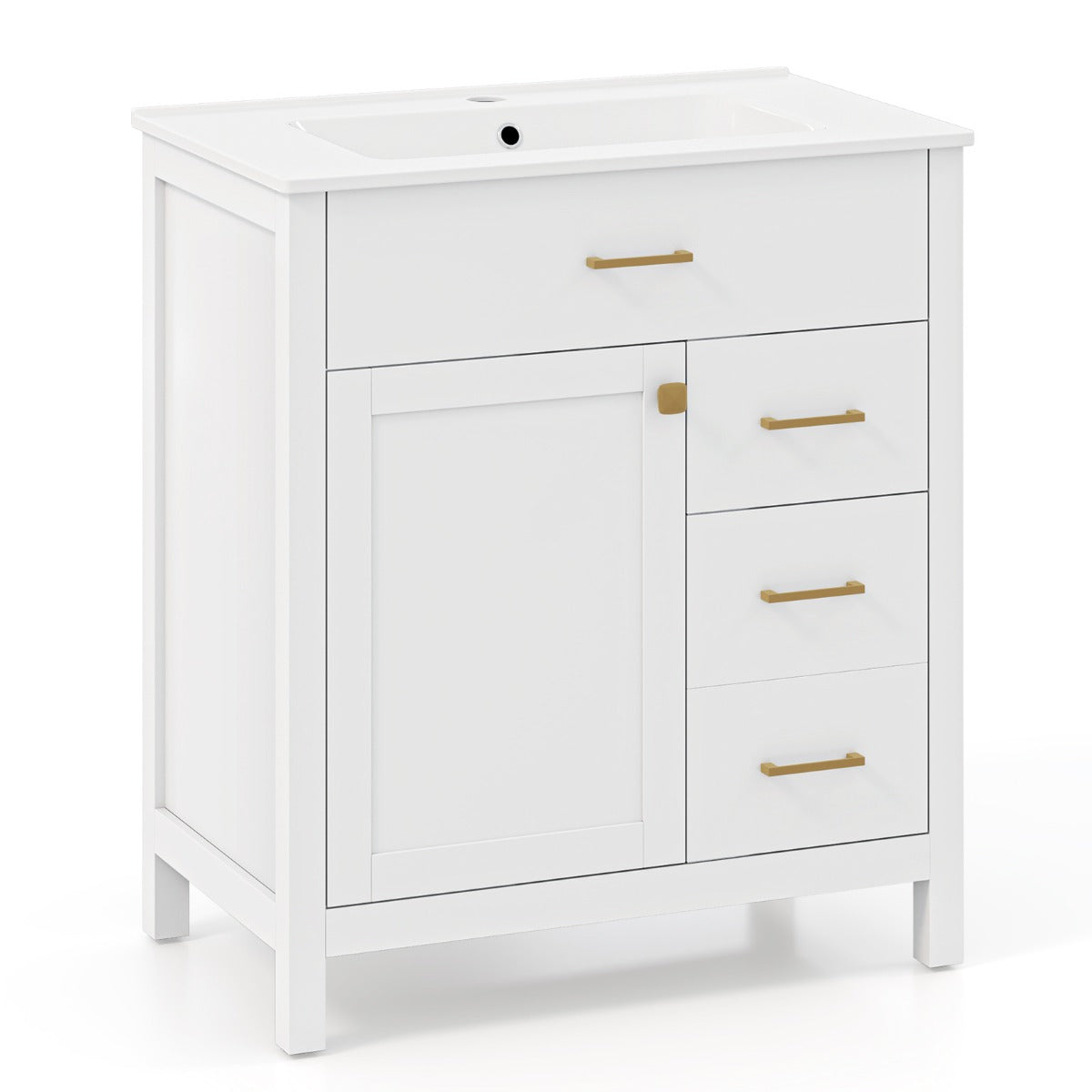 Mueble de Baño con Lavabo de Cerámica Armario de Almacenamiento Bajo Lavabo con 2 Cajones y 2 Puertas Mueble de Pie para Lavabo Blanco