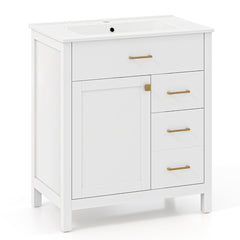 Mueble de Baño con Lavabo de Cerámica Armario de Almacenamiento Bajo Lavabo con 2 Cajones y 2 Puertas Mueble de Pie para Lavabo Blanco