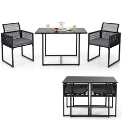 Conjunto de Muebles de Ratán PE para Patio con Respaldo Plegable y Cojines Cómodos Negro