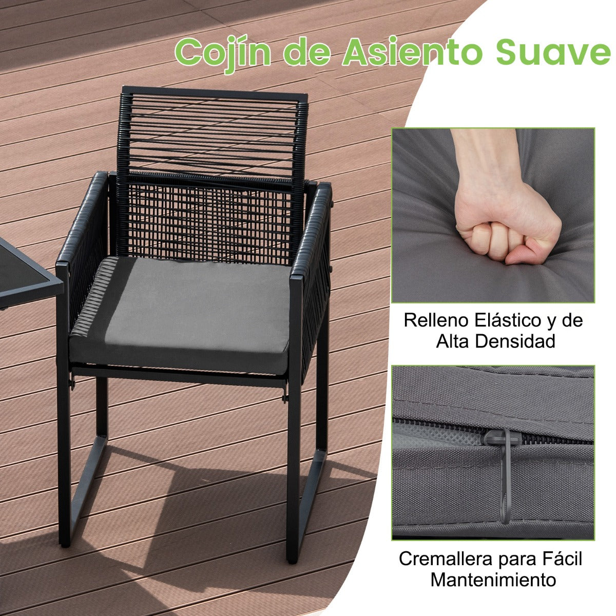 Conjunto de Muebles de Ratán PE para Patio con Respaldo Plegable y Cojines Cómodos Negro