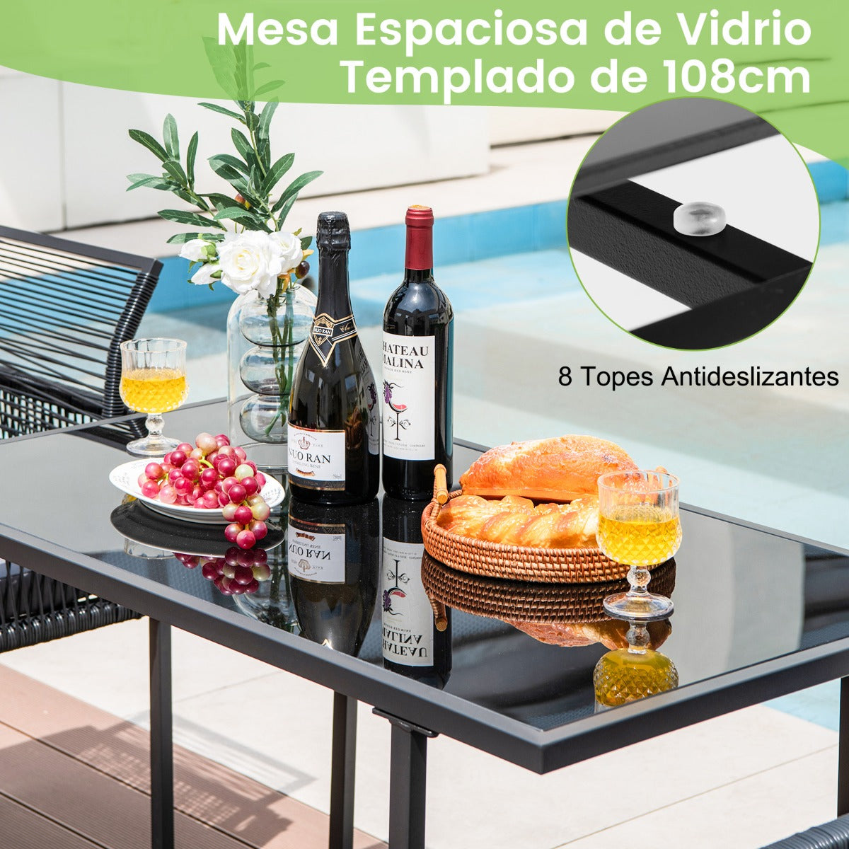 Conjunto de Muebles de Ratán PE para Patio con Respaldo Plegable y Cojines Cómodos Negro