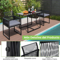 Conjunto de Muebles de Ratán PE para Patio con Respaldo Plegable y Cojines Cómodos Negro