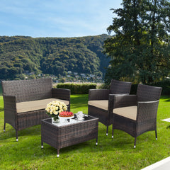 Conjunto de Muebles al Aire Libre de 4 Piezas de Ratán PE con Mesa de Café y Cojines Extraíbles para Jardín Piscina y Patio Mezclado Negro