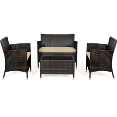 Conjunto de Muebles al Aire Libre de 4 Piezas de Ratán PE con Mesa de Café y Cojines Extraíbles para Jardín Piscina y Patio Mezclado Negro
