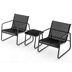 Conjunto de Sillas y Mesa de Metal al Aire Libre con Tela Transpirable y Encimera de Vidrio Negro