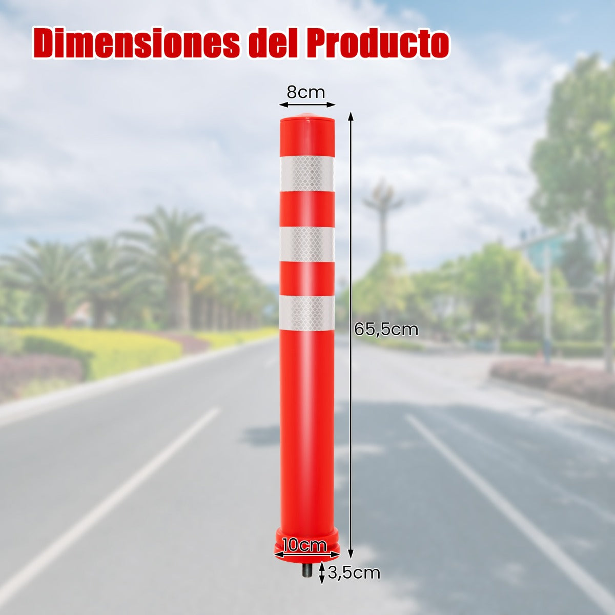 Lote de 10 Poste de Seguridad Postes de Limitadores de Tráfico Conos de Barrera de TPR de 65,5 cm con Accesorios de Instalación Rojo