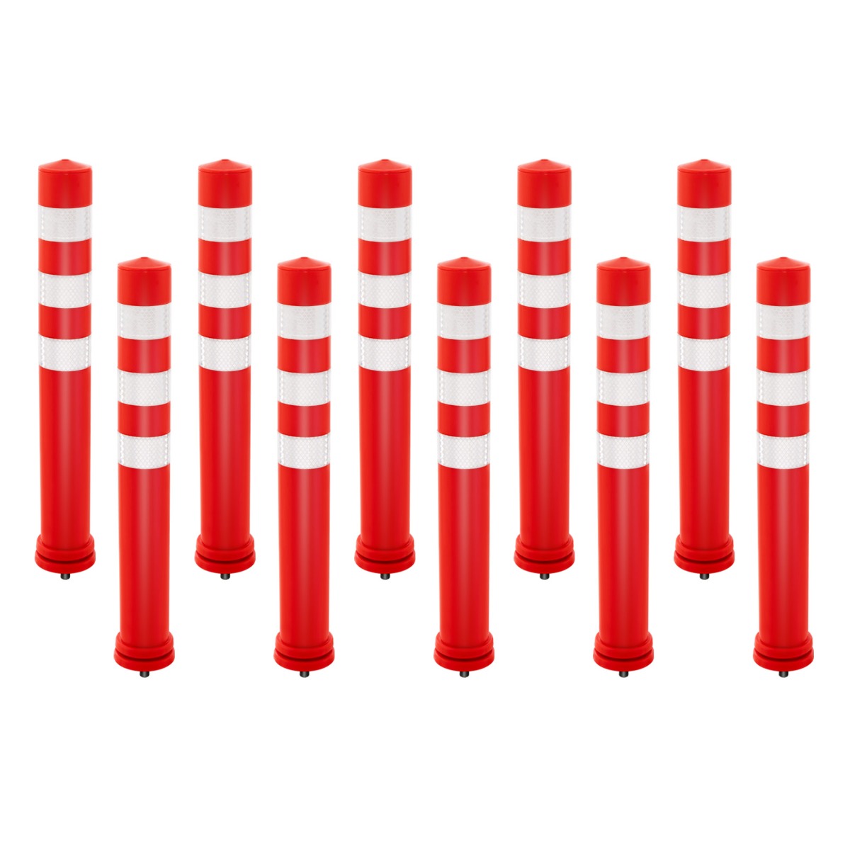 Lote de 10 Poste de Seguridad Postes de Limitadores de Tráfico Conos de Barrera de TPR de 65,5 cm con Accesorios de Instalación Rojo