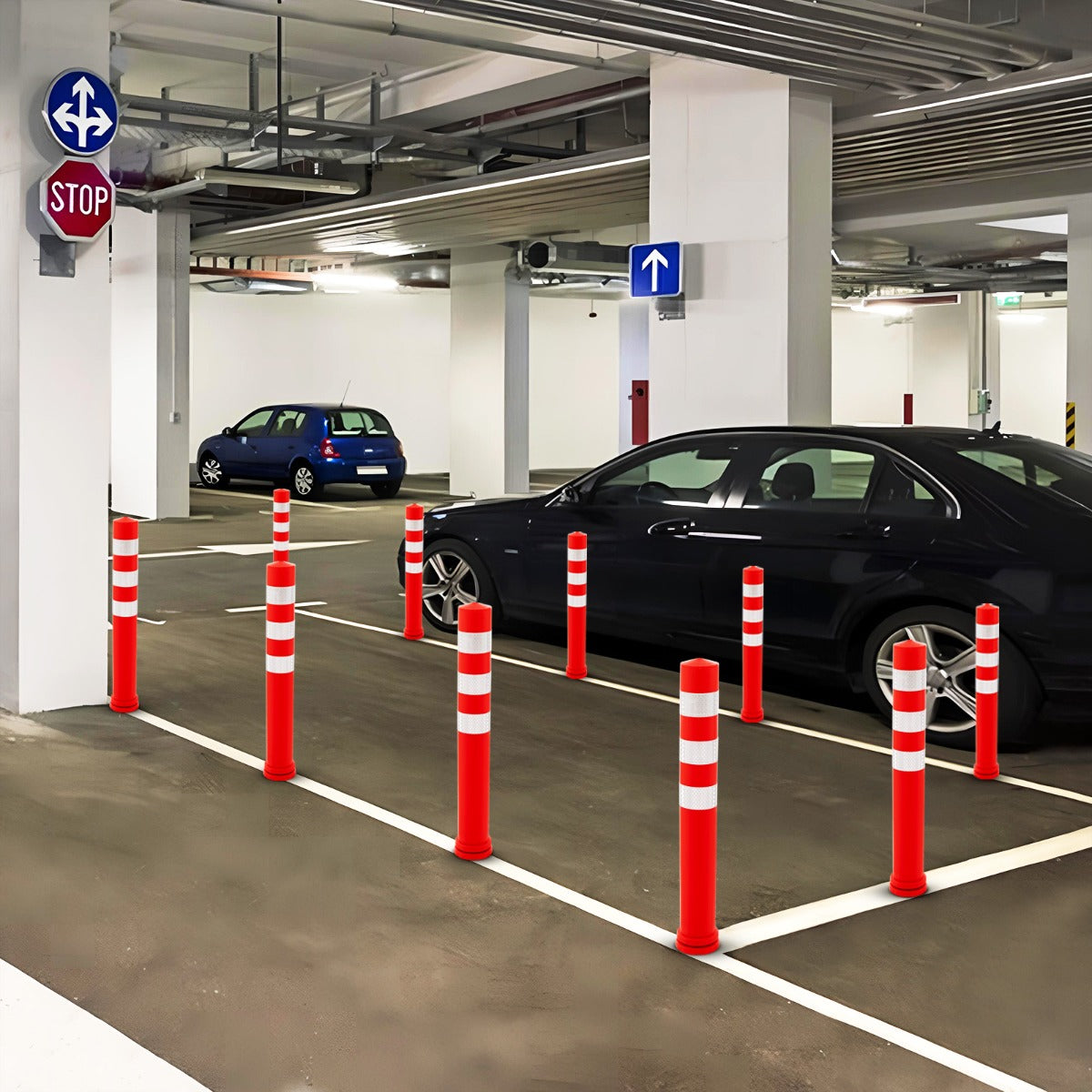 Lote de 10 Poste de Seguridad Postes de Limitadores de Tráfico Conos de Barrera de TPR de 65,5 cm con Accesorios de Instalación Rojo