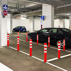 Lote de 10 Poste de Seguridad Postes de Limitadores de Tráfico Conos de Barrera de TPR de 65,5 cm con Accesorios de Instalación Rojo