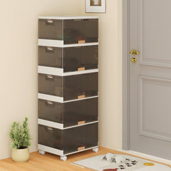 Contenedor de 5 Cubos de Almacenamiento Apilable Caja de Zapatos Plegable con Ruedas Organizador Multifuncional con Puertas Abatibles