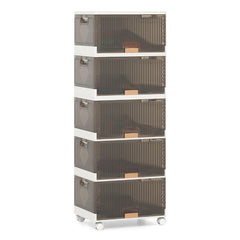 Contenedor de 5 Cubos de Almacenamiento Apilable Caja de Zapatos Plegable con Ruedas Organizador Multifuncional con Puertas Abatibles