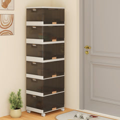 Contenedor de 6 Cubos de Almacenamiento Apilable Caja de Zapatos Plegable con Ruedas Organizador Multifuncional con Puertas Abatibles