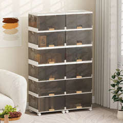 Contenedor de 6 Cubos de Almacenamiento Apilable Caja de Zapatos Plegable con Ruedas Organizador Multifuncional con Puertas Abatibles