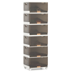 Contenedor de 6 Cubos de Almacenamiento Apilable Caja de Zapatos Plegable con Ruedas Organizador Multifuncional con Puertas Abatibles