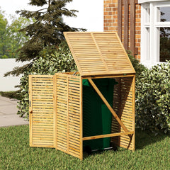 Cobertizo de Basura de Madera de 120 L Contenedor de Desechos para Exteriores con Tapa Abatible Puertas Dobles para Jardín Patio Natural