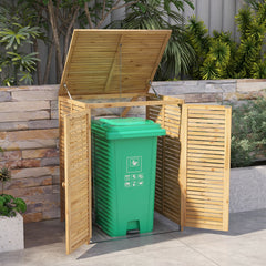 Cobertizo de Basura de Madera de 120 L Contenedor de Desechos para Exteriores con Tapa Abatible Puertas Dobles para Jardín Patio Natural