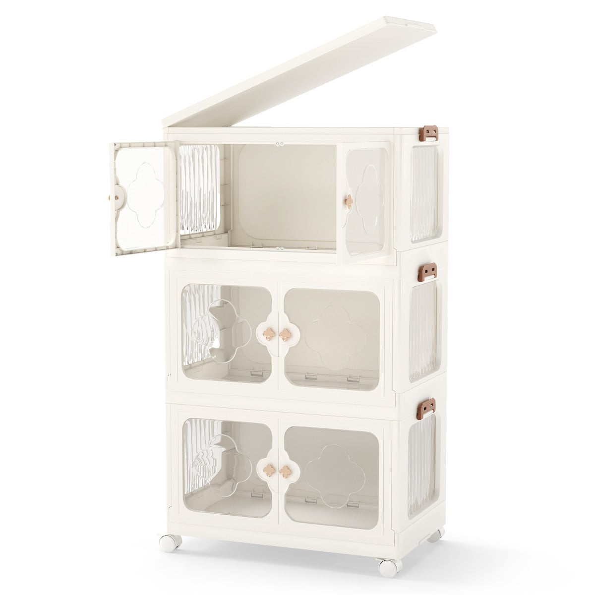 Contenedores Apilables 159/212/265L con Tapa Ruedas Organizador Plegable con Puertas Transparentes-3 Niveles