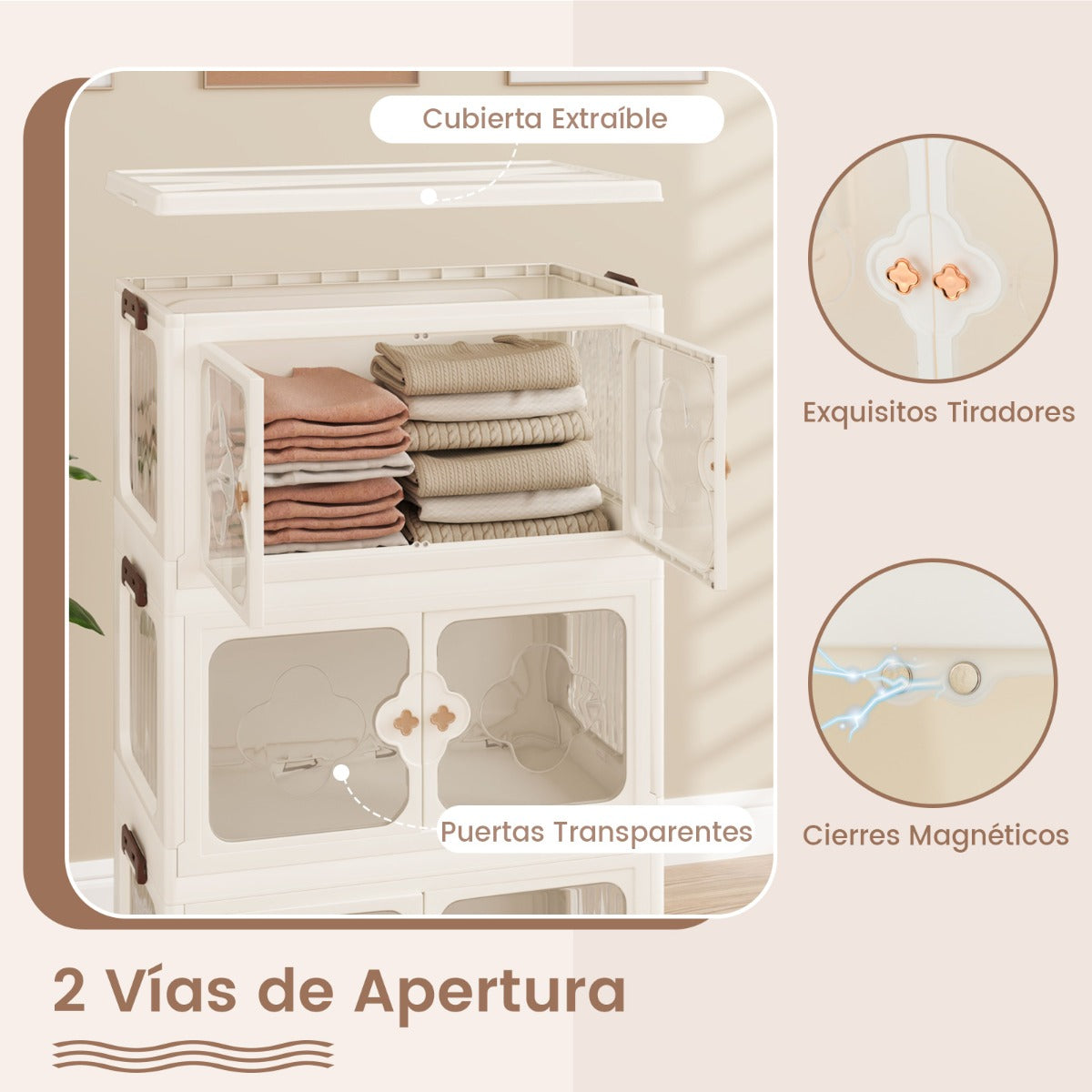 Contenedores Apilables 159/212/265L con Tapa Ruedas Organizador Plegable con Puertas Transparentes-3 Niveles
