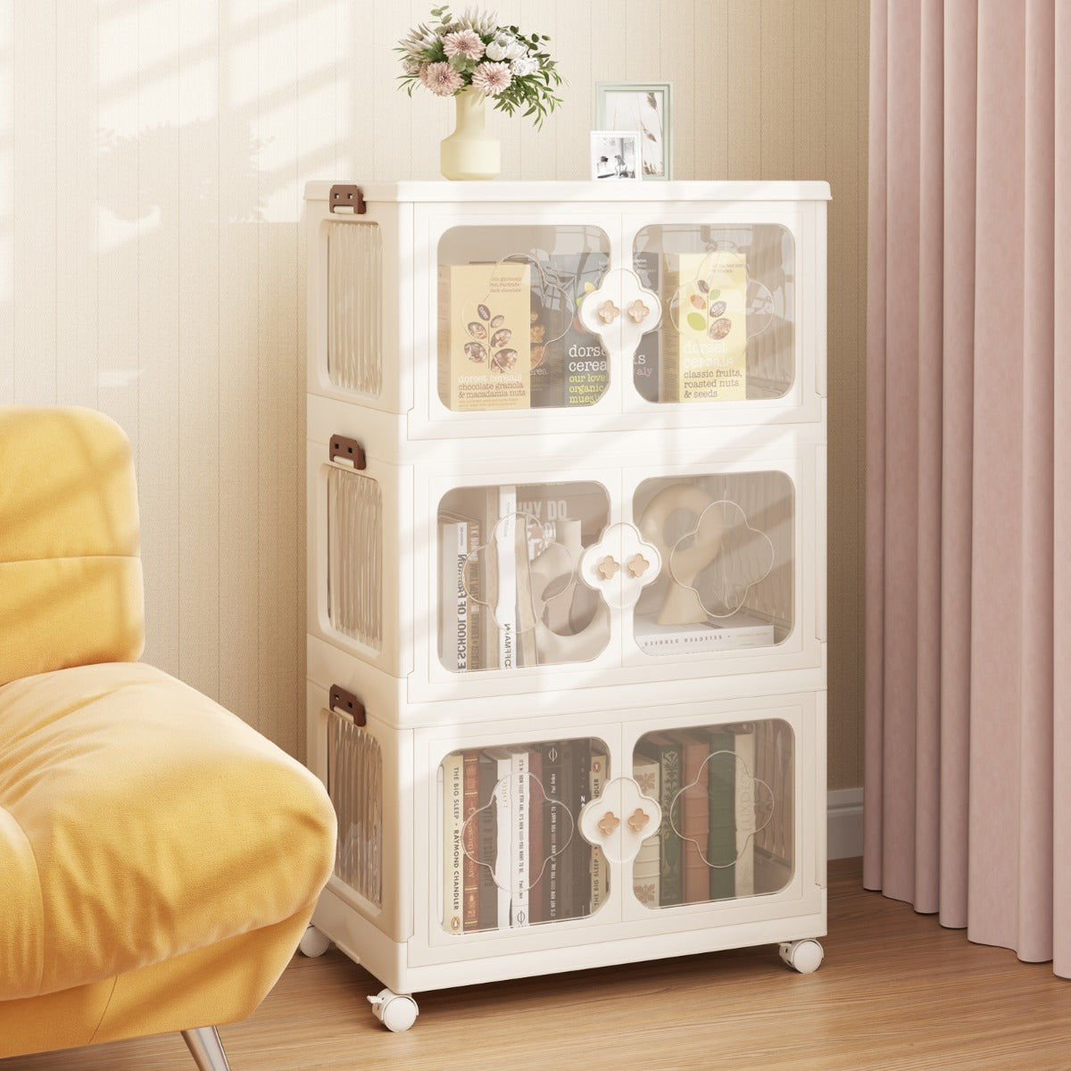Contenedores Apilables 159/212/265L con Tapa Ruedas Organizador Plegable con Puertas Transparentes-3 Niveles
