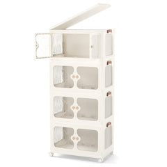 Contenedores Apilables 159/212/265L con Tapa Ruedas Organizador Plegable con Puertas Transparentes-4 Niveles