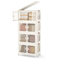 Contenedores Apilables 159/212/265L con Tapa Ruedas Organizador Plegable con Puertas Transparentes-4 Niveles