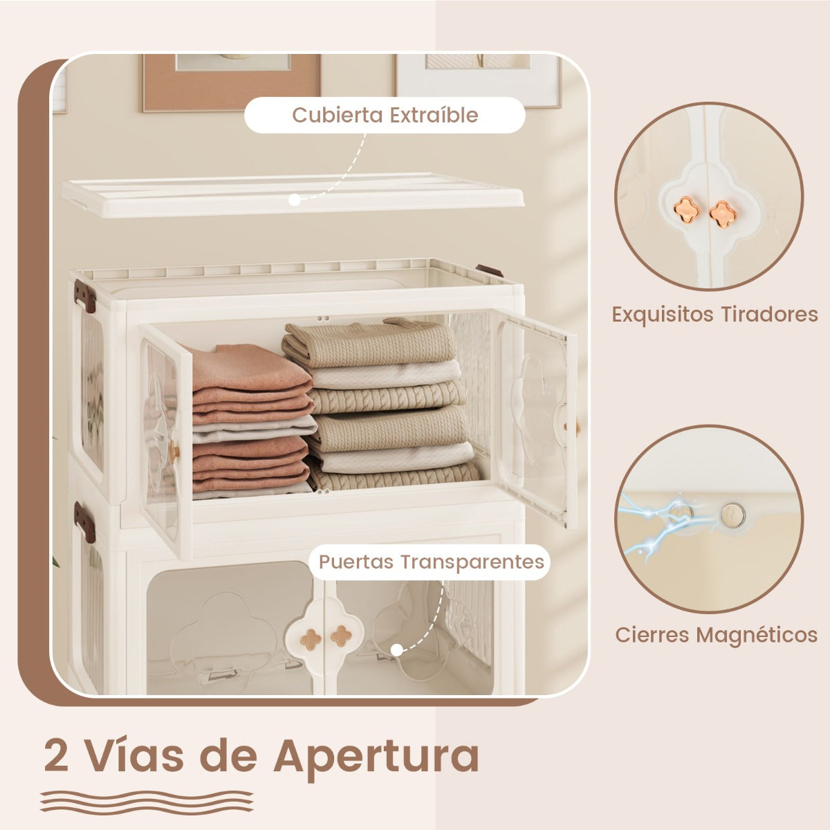 Contenedores Apilables 159/212/265L con Tapa Ruedas Organizador Plegable con Puertas Transparentes-4 Niveles