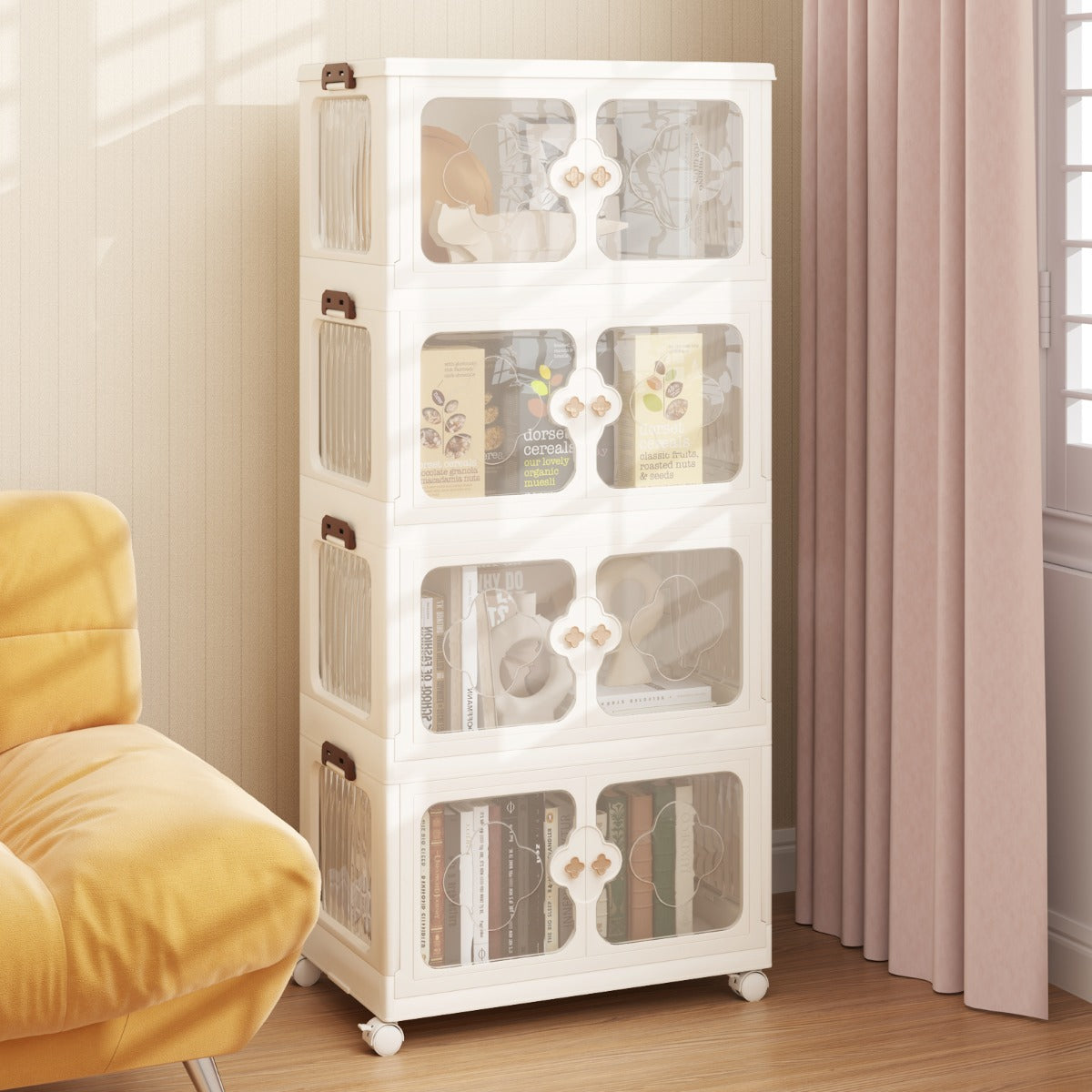 Contenedores Apilables 159/212/265L con Tapa Ruedas Organizador Plegable con Puertas Transparentes-4 Niveles