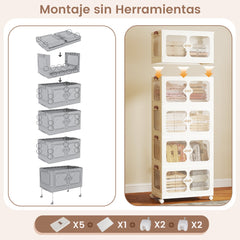 Contenedores Apilables 159/212/265L con Tapa Ruedas Organizador Plegable con Puertas Transparentes-5 Niveles