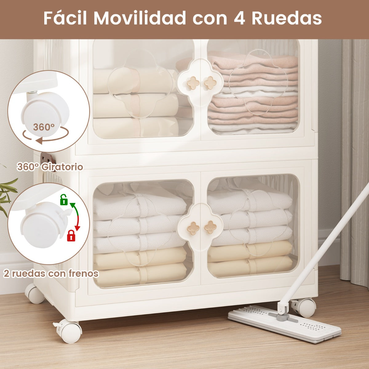 Contenedores Apilables 159/212/265L con Tapa Ruedas Organizador Plegable con Puertas Transparentes-5 Niveles