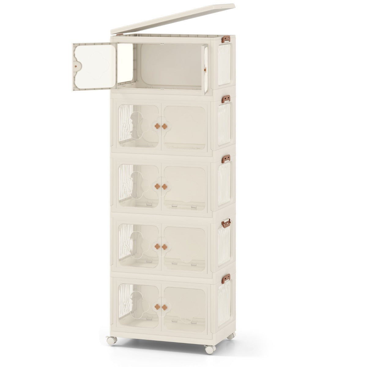 Contenedores Apilables 159/212/265L con Tapa Ruedas Organizador Plegable con Puertas Transparentes-5 Niveles
