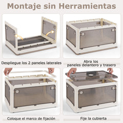Paquete de 3 Contenedores Apilables 132 L con Tapa Caja de Plástico Plegable Organizador con Ruedas para Dormitorio Salón Cocina Blanco