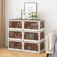 Paquete de 3 Contenedores Apilables 132 L con Tapa Caja de Plástico Plegable Organizador con Ruedas para Dormitorio Salón Cocina Blanco
