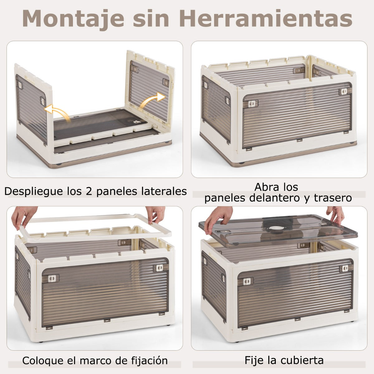 Paquete de 3 Contenedores Apilables 90 L con Tapa Caja de Plástico Plegable Organizador con Ruedas para Dormitorio Salón Cocina Blanco