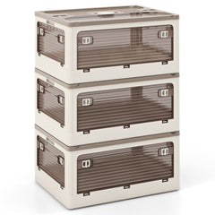Paquete de 3 Contenedores Apilables 90 L con Tapa Caja de Plástico Plegable Organizador con Ruedas para Dormitorio Salón Cocina Blanco