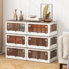 Paquete de 3 Contenedores Apilables 90 L con Tapa Caja de Plástico Plegable Organizador con Ruedas para Dormitorio Salón Cocina Blanco