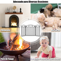 Valla de Chimenea Plegable de 3 Paneles Pantalla de Chimenea Marco de Metal Cubierta de Malla Decorativa Segura para Bebé 128 x 2 x 74 cm