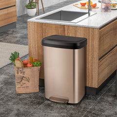 50/68L Cubo de Basura de Acero Inoxidable con Pedal Tapa de Cierre Suave y Compartimento Desodorizante-Oro rosa-50L