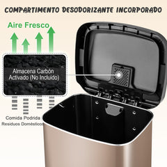 50/68L Cubo de Basura de Acero Inoxidable con Pedal Tapa de Cierre Suave y Compartimento Desodorizante-Oro rosa-50L