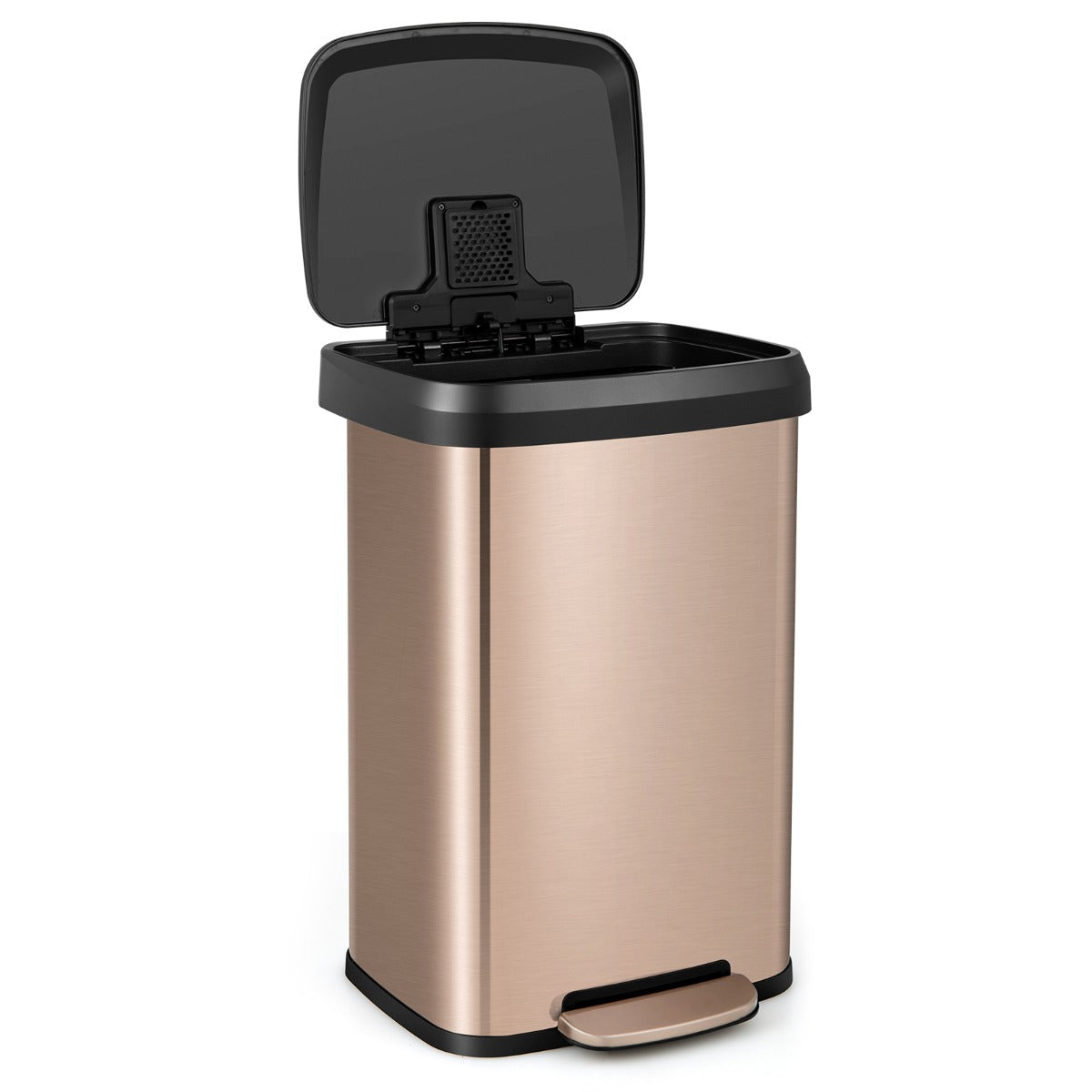50/68L Cubo de Basura de Acero Inoxidable con Pedal Tapa de Cierre Suave y Compartimento Desodorizante-Oro rosa-50L
