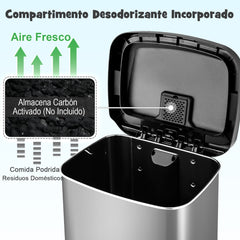 50/68L Cubo de Basura de Acero Inoxidable con Pedal Tapa de Cierre Suave y Compartimento Desodorizante-Plata-50L