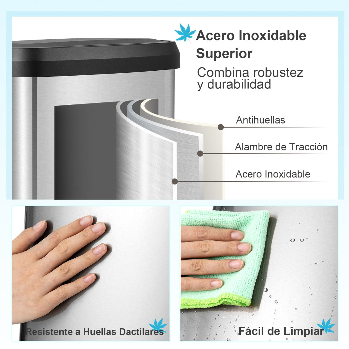50/68L Cubo de Basura de Acero Inoxidable con Pedal Tapa de Cierre Suave y Compartimento Desodorizante-Plata-50L