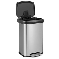 50/68L Cubo de Basura de Acero Inoxidable con Pedal Tapa de Cierre Suave y Compartimento Desodorizante-Plata-50L
