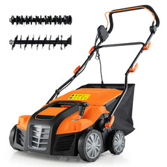 Desmalezador Plegable Eléctrico de 41 cm 2 en 1 de 15 A con Ajuste de Altura y de Profundidad con Bolsa Recolectora de 55 L Naranja