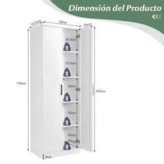 Armario de Almacenamiento Multifuncional con 2 Puertas y 5 Estantes Ajustables 59 x 43,5 x 178 cm Blanco