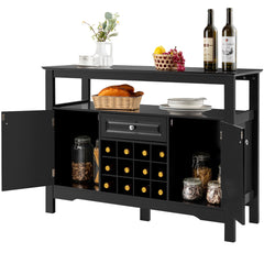 Mueble para Cocina Despensa con Porta Botellas de Vino con 2 Armarios para Comedor 117 x 40,5 x 82,5 cm Negro