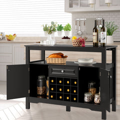 Mueble para Cocina Despensa con Porta Botellas de Vino con 2 Armarios para Comedor 117 x 40,5 x 82,5 cm Negro