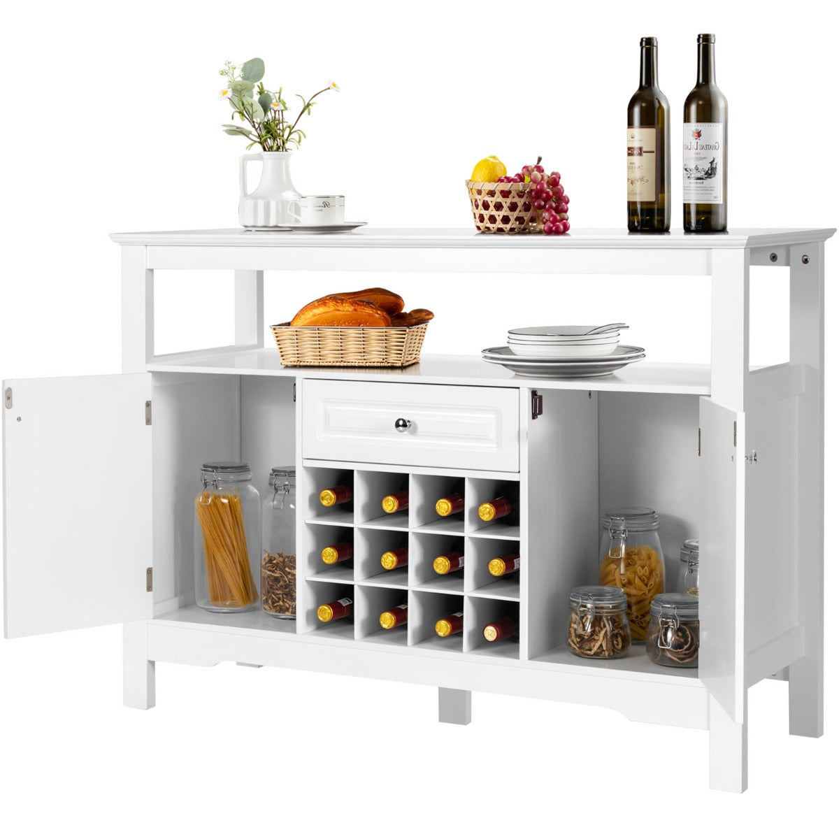 Despensa para Cocina Moderna con 2 Armarios y Cajón para Cocina Comedor Salón 117 x 40,5 x 82,5 cm Blanco