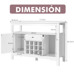 Despensa para Cocina Moderna con 2 Armarios y Cajón para Cocina Comedor Salón 117 x 40,5 x 82,5 cm Blanco