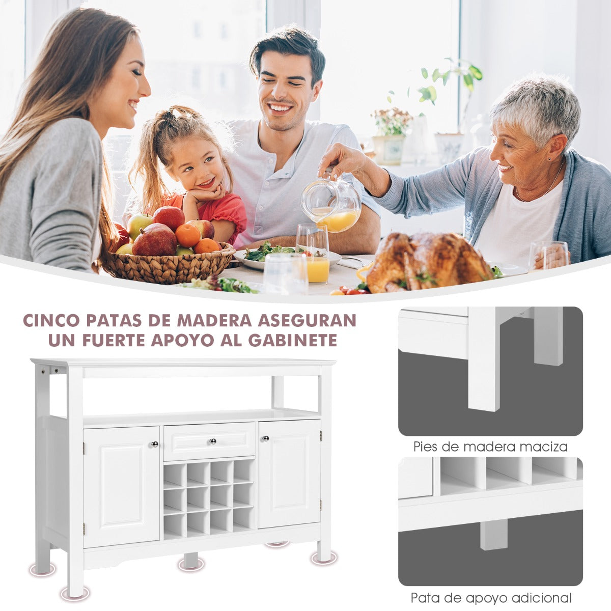 Despensa para Cocina Moderna con 2 Armarios y Cajón para Cocina Comedor Salón 117 x 40,5 x 82,5 cm Blanco