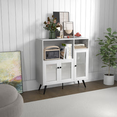 Mueble Industrial Despensa para Cocina con Puertas en Vidrio Templado Repisas Regulables para Comedor Salón Estudio 100 x 39,5 x 100 cm Blanco